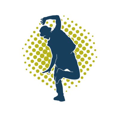 Hareket halindeki bir erkek dansçının silueti. Dans eden zayıf bir adamın silueti..