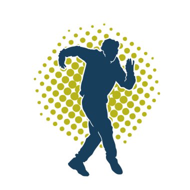 Hareket halindeki bir erkek dansçının silueti. Dans eden zayıf bir adamın silueti..