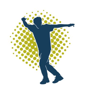 Hareket halindeki bir erkek dansçının silueti. Dans eden zayıf bir adamın silueti..