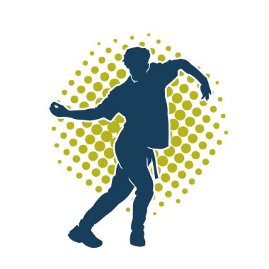 Hareket halindeki bir erkek dansçının silueti. Dans eden zayıf bir adamın silueti..