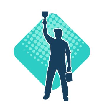 Boya işi yapan bir erkek işçinin silüeti. Bir iç ressamın silueti..