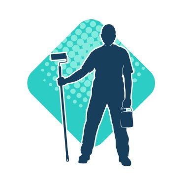 Boya işi yapan bir erkek işçinin silüeti. Bir iç ressamın silueti..