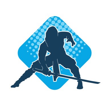 Katana kılıcı taşıyan dövüş sanatları kostümlü bir erkek dövüşçünün silueti.. 