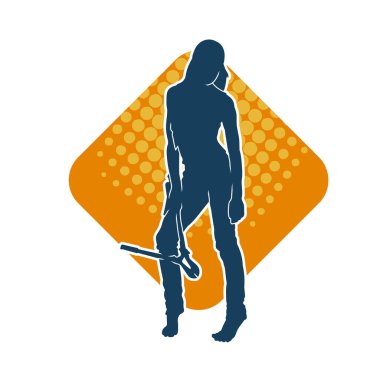 Büyük bir kerpeten ya da cıvata kesici taşıyan işçi kıyafetli bir kadın modelin silüeti.