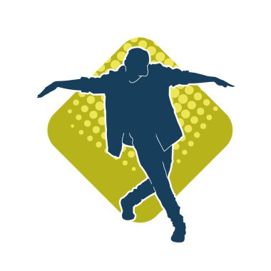 Hareket halindeki bir erkek dansçının silueti. Dans eden zayıf bir adamın silueti..