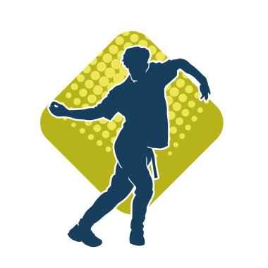 Hareket halindeki bir erkek dansçının silueti. Dans eden zayıf bir adamın silueti..