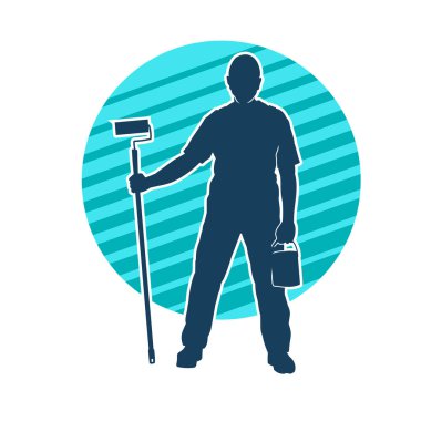 Boya işi yapan bir erkek işçinin silüeti. Bir iç ressamın silueti..