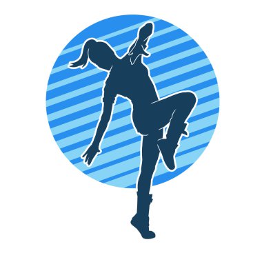 Hareketli bir kadın dansçının silueti. Dans eden zayıf bir kadının silueti..