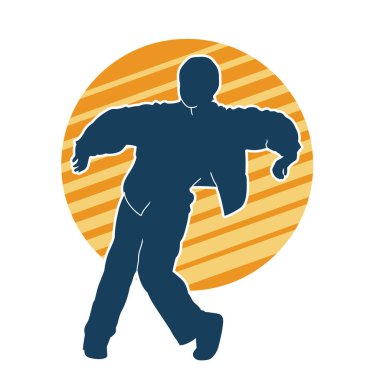 Hareket halindeki bir erkek dansçının silueti. Dans eden zayıf bir adamın silueti..