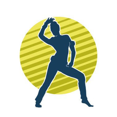 Hareketli bir kadın dansçının silueti. Dans eden zayıf bir kadının silueti..