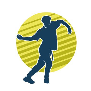 Hareket halindeki bir erkek dansçının silueti. Dans eden zayıf bir adamın silueti..