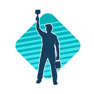 Boya işi yapan bir erkek işçinin silüeti. Bir iç ressamın silueti..