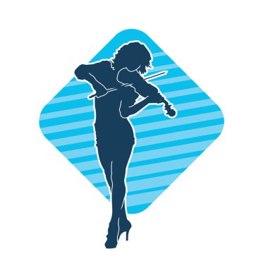 Keman teli çalan bir kadın müzisyenin silüeti..