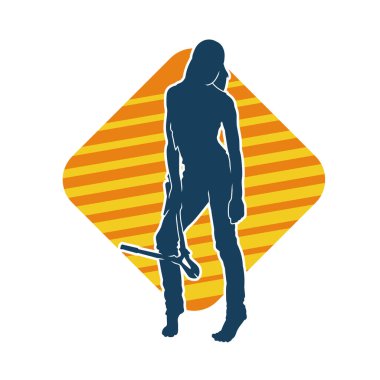 Büyük bir kerpeten ya da cıvata kesici taşıyan işçi kıyafetli bir kadın modelin silüeti.