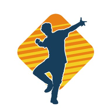 Hareket halindeki bir erkek dansçının silueti. Dans eden zayıf bir adamın silueti..