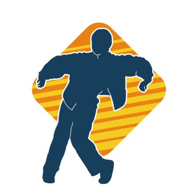 Hareket halindeki bir erkek dansçının silueti. Dans eden zayıf bir adamın silueti..