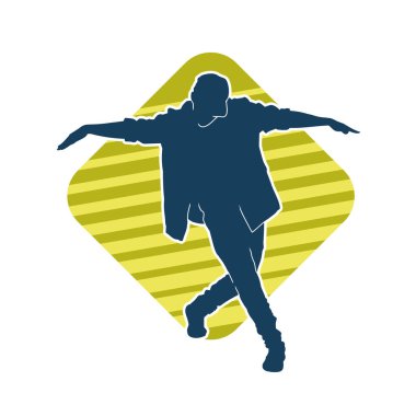 Hareket halindeki bir erkek dansçının silueti. Dans eden zayıf bir adamın silueti..