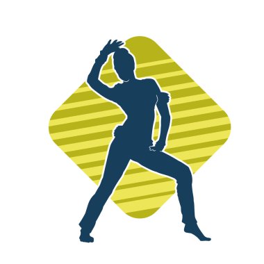 Hareketli bir kadın dansçının silueti. Dans eden zayıf bir kadının silueti..