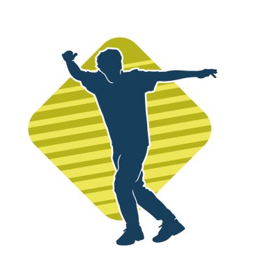 Hareket halindeki bir erkek dansçının silueti. Dans eden zayıf bir adamın silueti..