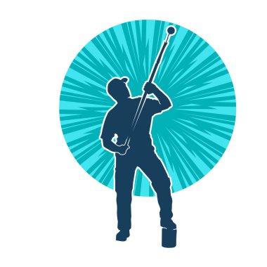 Boya işi yapan bir erkek işçinin silüeti. Bir iç ressamın silueti..