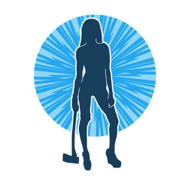 Sümüklü bir kadın savaşçının silüeti balta ile hareket halindeyken poz veriyor..