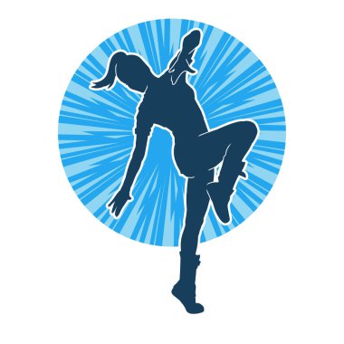 Hareketli bir kadın dansçının silueti. Dans eden zayıf bir kadının silueti..