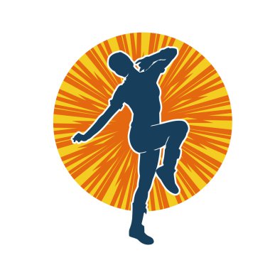 Hareketli bir kadın dansçının silueti. Dans eden zayıf bir kadının silueti..