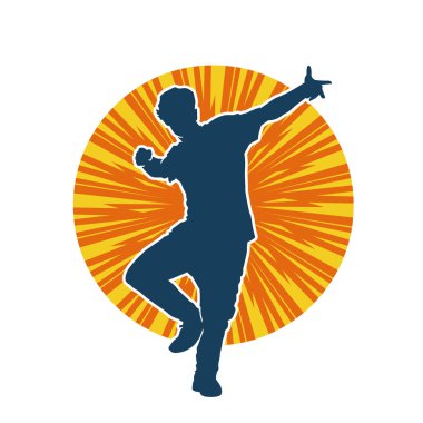 Hareket halindeki bir erkek dansçının silueti. Dans eden zayıf bir adamın silueti..