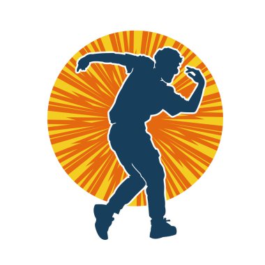 Hareket halindeki bir erkek dansçının silueti. Dans eden zayıf bir adamın silueti..