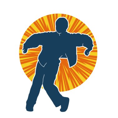 Hareket halindeki bir erkek dansçının silueti. Dans eden zayıf bir adamın silueti..