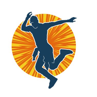 Hareket halindeki bir erkek dansçının silueti. Dans eden zayıf bir adamın silueti..