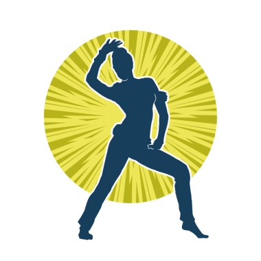 Hareketli bir kadın dansçının silueti. Dans eden zayıf bir kadının silueti..