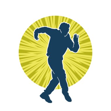 Hareket halindeki bir erkek dansçının silueti. Dans eden zayıf bir adamın silueti..