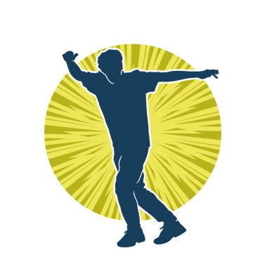 Hareket halindeki bir erkek dansçının silueti. Dans eden zayıf bir adamın silueti..