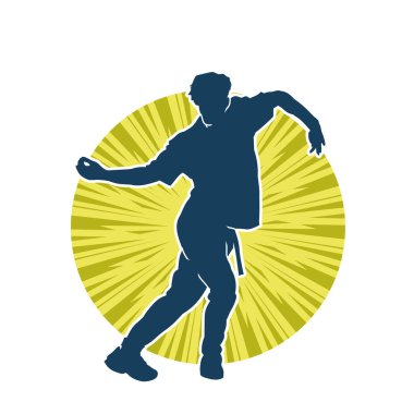 Hareket halindeki bir erkek dansçının silueti. Dans eden zayıf bir adamın silueti..