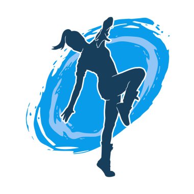 Hareketli bir kadın dansçının silueti. Dans eden zayıf bir kadının silueti..