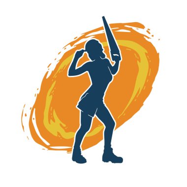 Demir testeresi taşıyan, işçi kostümlü zayıf bir kadının silueti. Kadın marangoz silueti, elinde testereyle poz vermiş..