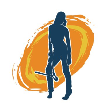 Büyük bir kerpeten ya da cıvata kesici taşıyan işçi kıyafetli bir kadın modelin silüeti.