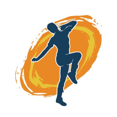 Hareketli bir kadın dansçının silueti. Dans eden zayıf bir kadının silueti..