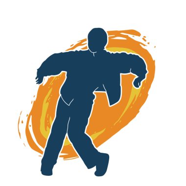 Hareket halindeki bir erkek dansçının silueti. Dans eden zayıf bir adamın silueti..