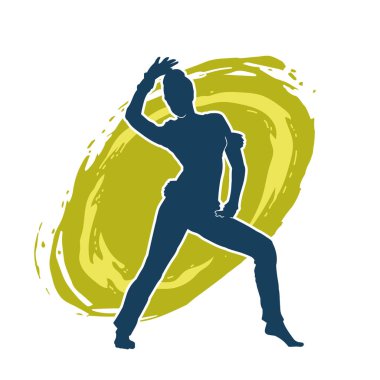 Hareketli bir kadın dansçının silueti. Dans eden zayıf bir kadının silueti..