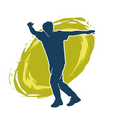 Hareket halindeki bir erkek dansçının silueti. Dans eden zayıf bir adamın silueti..