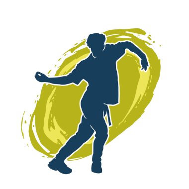 Hareket halindeki bir erkek dansçının silueti. Dans eden zayıf bir adamın silueti..