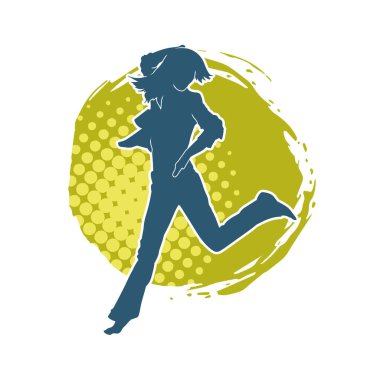 Hareketli bir kadın dansçının silueti. Dans eden zayıf bir kadının silueti..