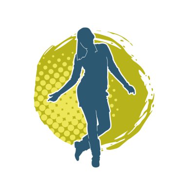 Hareketli bir kadın dansçının silueti. Dans eden zayıf bir kadının silueti..