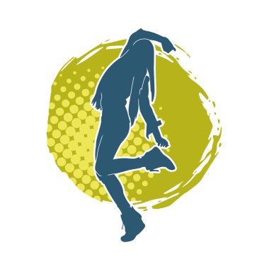 Hareketli bir kadın dansçının silueti. Dans eden zayıf bir kadının silueti..