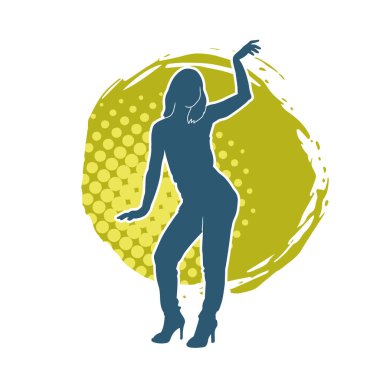 Hareketli bir kadın dansçının silueti. Dans eden zayıf bir kadının silueti..