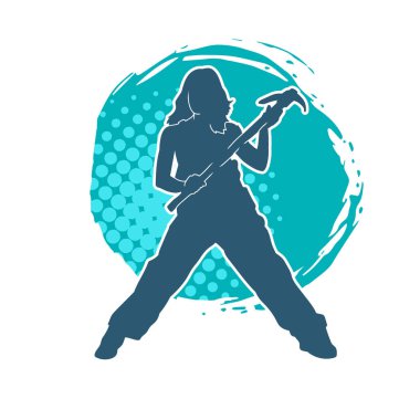 Kadın modelin silüeti, işçi kıyafeti giymesi ve balta taşıması..