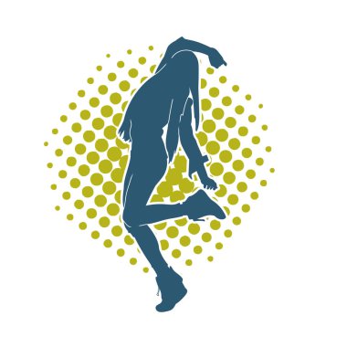 Hareketli bir kadın dansçının silueti. Dans eden zayıf bir kadının silueti..