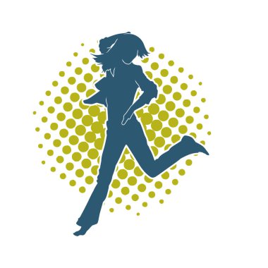 Hareketli bir kadın dansçının silueti. Dans eden zayıf bir kadının silueti..